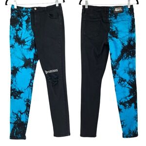 Broken Promises Slogan Jeans 5 Jr Split Dye Blue Black Tie Dye Distressed Gothic